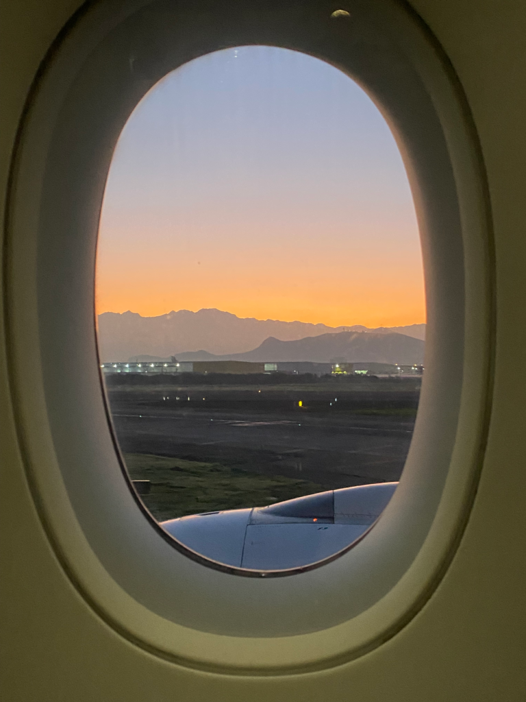 View of the Chilean Andes out of a plane window