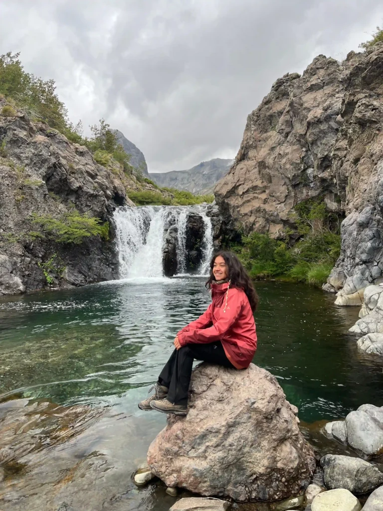  Mountain View with Waterfall while Camping in the Chilean Andes