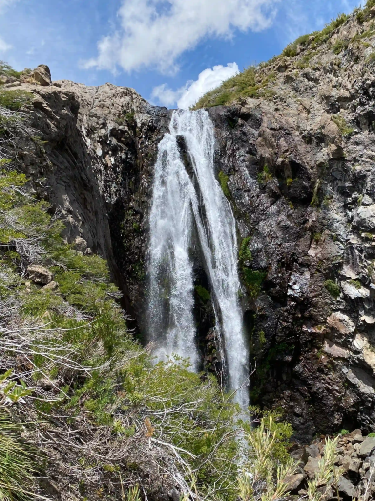 Waterfall near the campsite in the Chilean Andes 